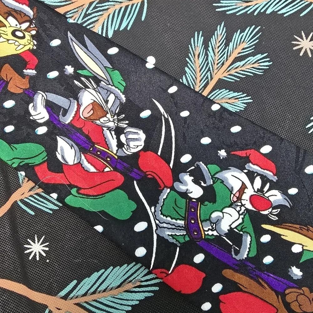 Vintage Looney Tunes Tie Christmas Taz Bugs Bunny Sleigh 1993 Holiday Christmas